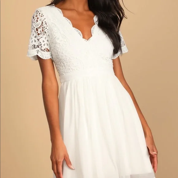 white dress lace midi Elegant Lace Midi Dress - White main image 1